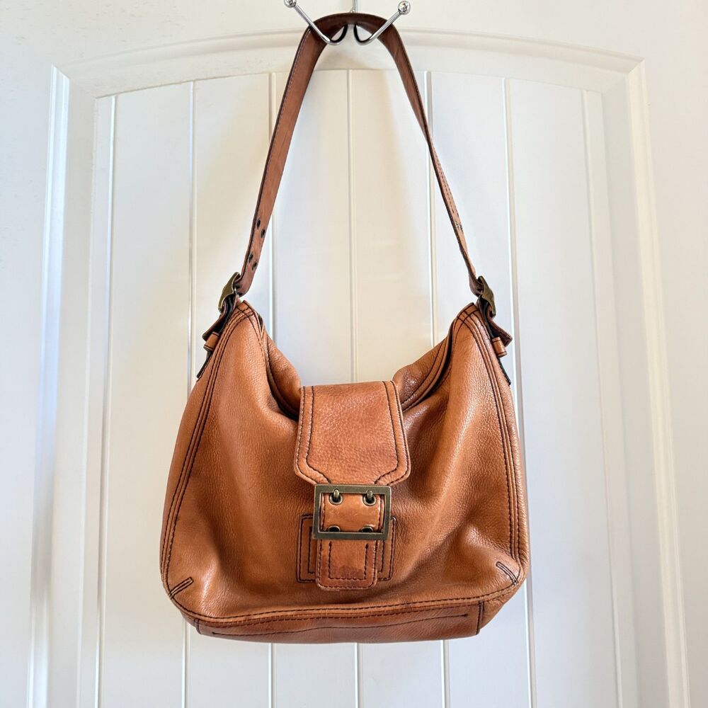Banana Republic Y2K Pebbled Leather Hobo Bag Buckle Cognac Brown Women’s Large